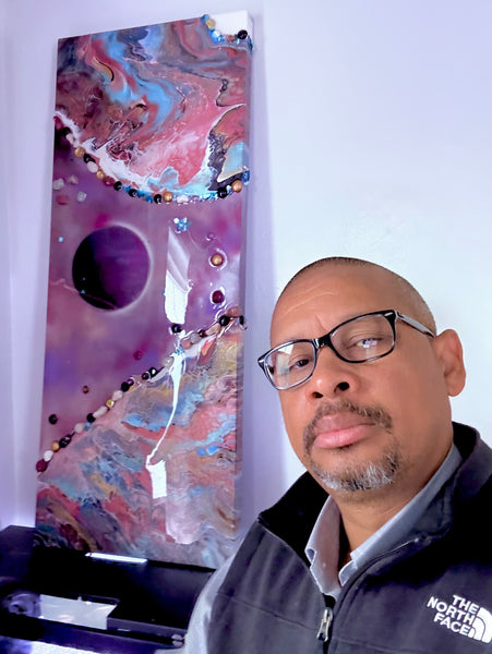 Constellations of Resilience – Large 16x48 Abstract Galaxy Painting | Mixed Media Acrylic Pour with Gemstones & Resin