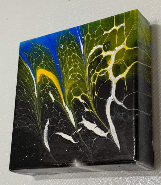 Emerald Currents – 6x6 Inches | Abstract Acrylic Painting on Canvas | Bloom Technique Fluid Art