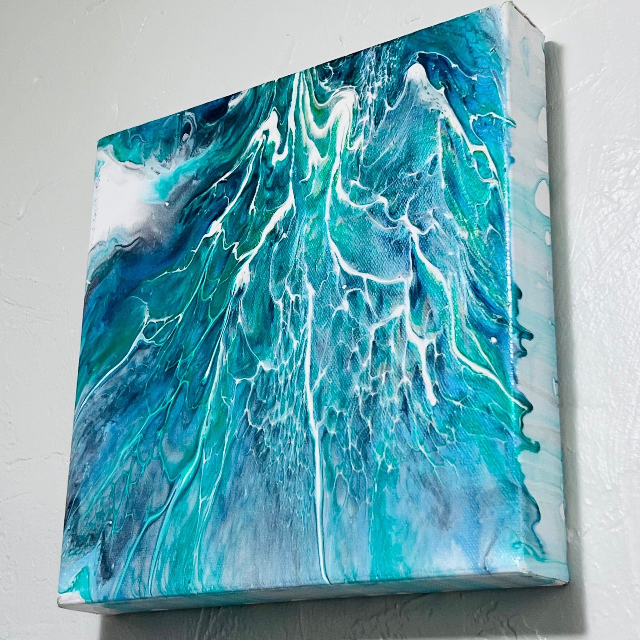 Tidal Veins – 10x10 Abstract Ocean Acrylic Painting | Fluid Art with Bloom Technique