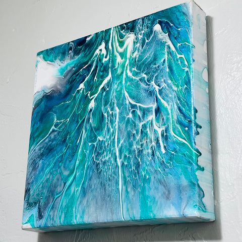 Tidal Veins – 10x10 Abstract Ocean Acrylic Painting | Fluid Art with Bloom Technique
