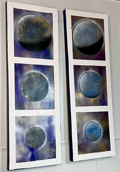 Triple Planets - Set of 2 Spray Paintings