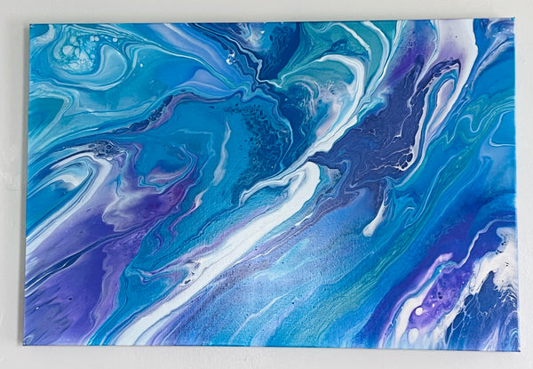 Frozen Current – 18x36 Inches Abstract Acrylic Painting | Ocean-Inspired Fluid Art on Canvas