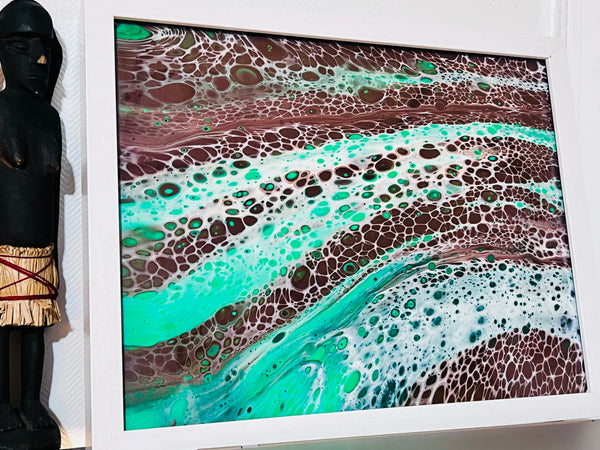 Emerald Drift – 11x14 Abstract Acrylic Painting on Canvas | Fluid Art with Swipe Technique