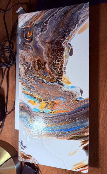 Luminous Drift – 8x17-inch Abstract Acrylic Painting on Cardboard | Bloom Technique Fluid Art