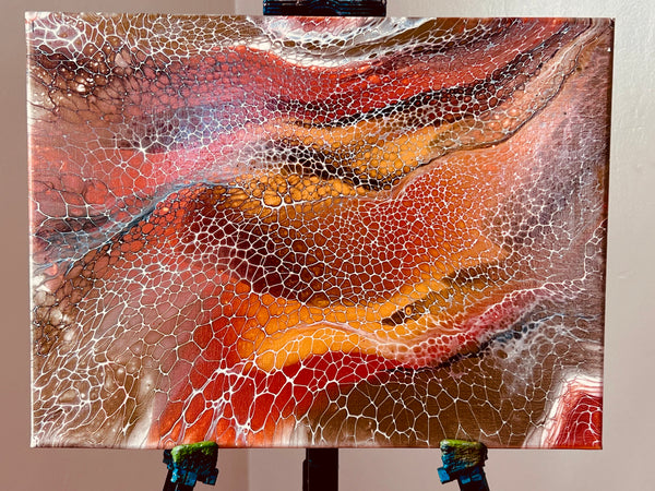 Crimson Flow | 11x14 Inch Abstract Fluid Art Swipe Painting | Original Acrylic Pour on Canvas