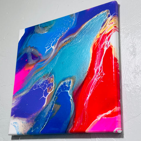 Solar Drift – 12x12 Abstract Acrylic Painting on Gallery Wrapped Canvas | Fluid Art with Swipe Technique