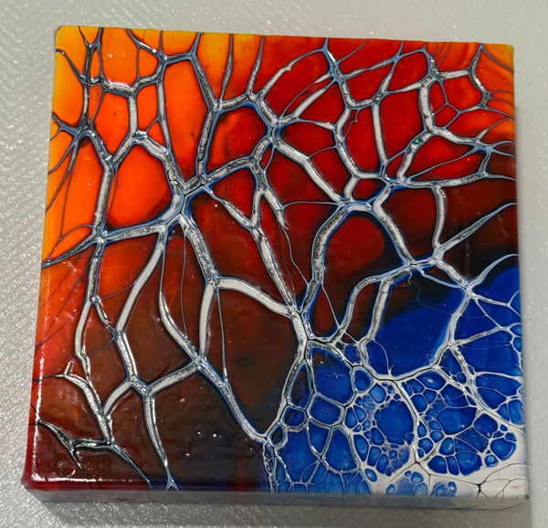 Molten Veins – 6x6 Abstract Acrylic Painting on Canvas | Bloom Technique Fluid Art