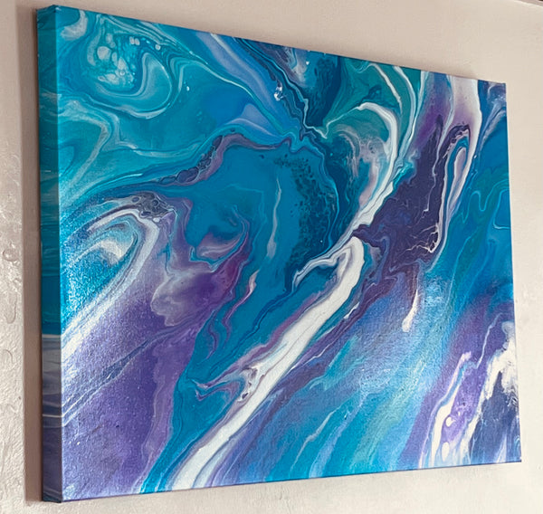Frozen Current – 18x36 Inches Abstract Acrylic Painting | Ocean-Inspired Fluid Art on Canvas