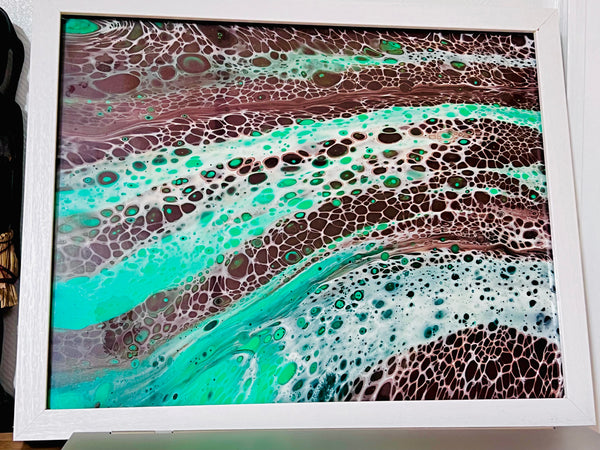 Emerald Drift – 11x14 Abstract Acrylic Painting on Canvas | Fluid Art with Swipe Technique