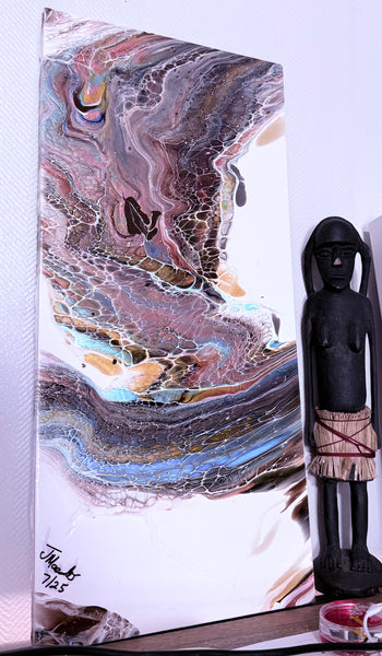 Luminous Drift – 8x17-inch Abstract Acrylic Painting on Cardboard | Bloom Technique Fluid Art