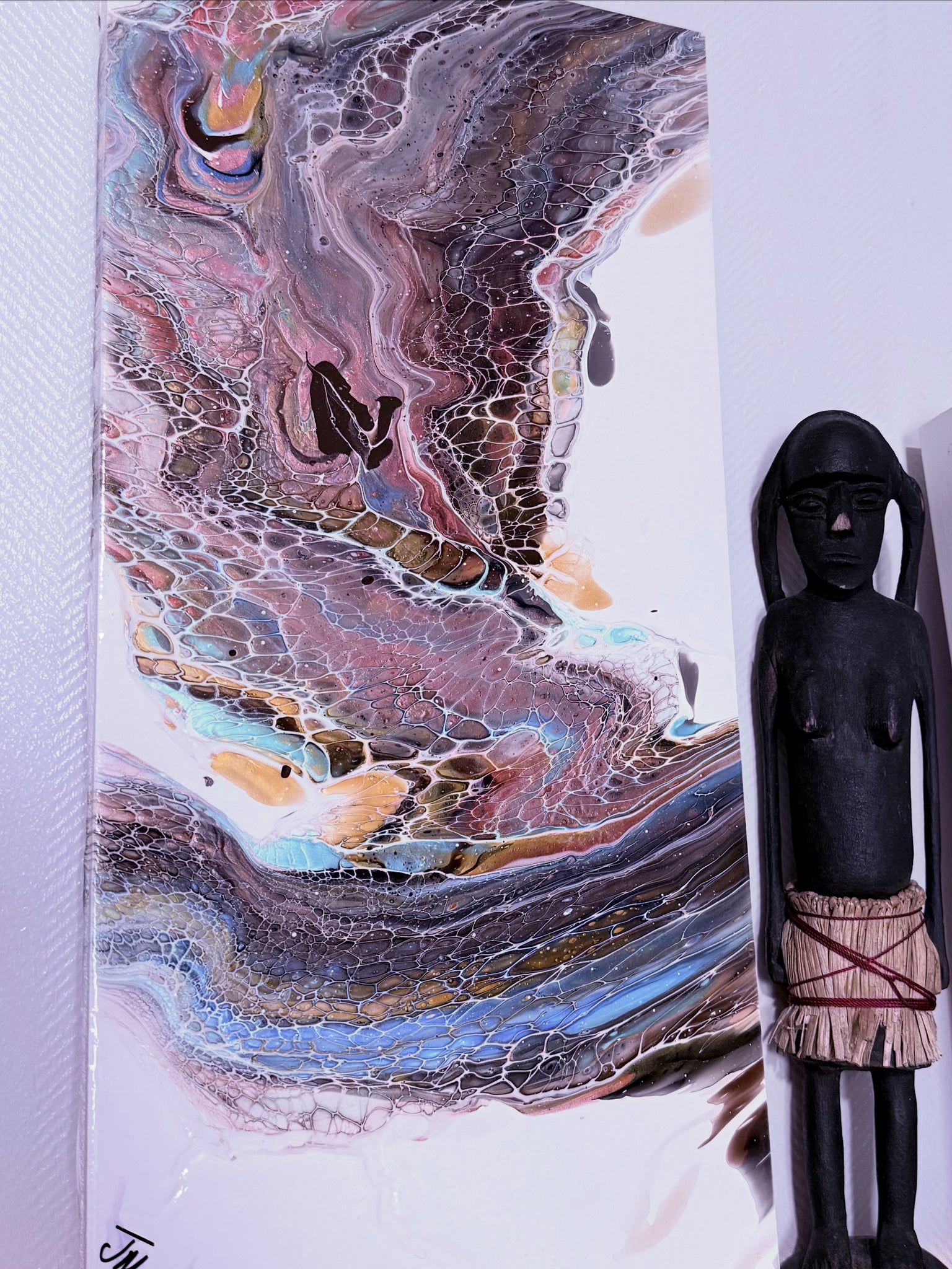 Luminous Drift – 8x17-inch Abstract Acrylic Painting on Cardboard | Bloom Technique Fluid Art