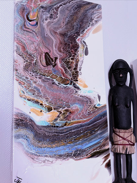 Luminous Drift – 8x17-inch Abstract Acrylic Painting on Cardboard | Bloom Technique Fluid Art