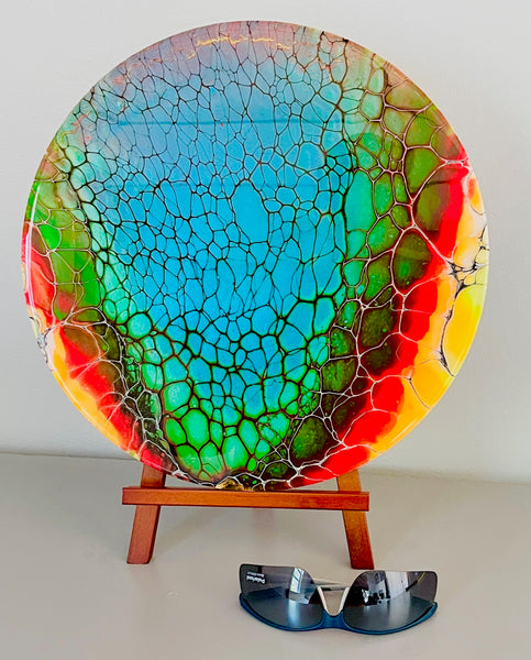 14 inches Diameter Resin Finished Rainbow Abstract Art