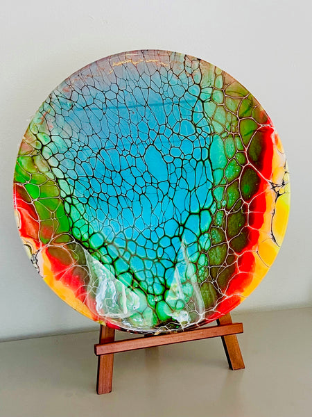 14 inches Diameter Resin Finished Rainbow Abstract Art