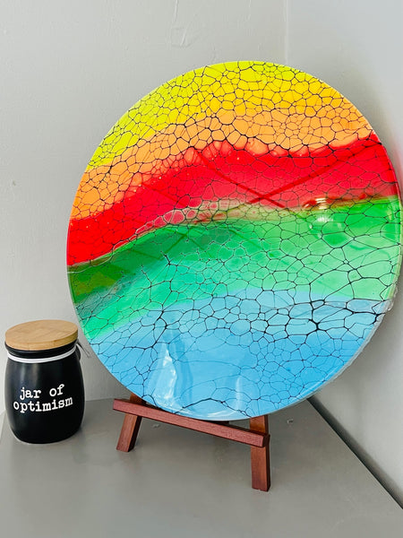 16 inches Diameter Resin Finished Rainbow Abstract Art