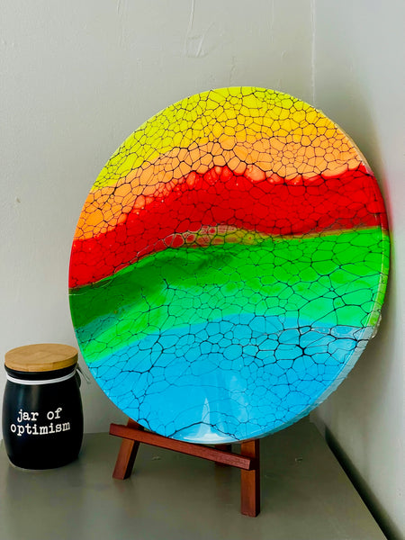 16 inches Diameter Resin Finished Rainbow Abstract Art