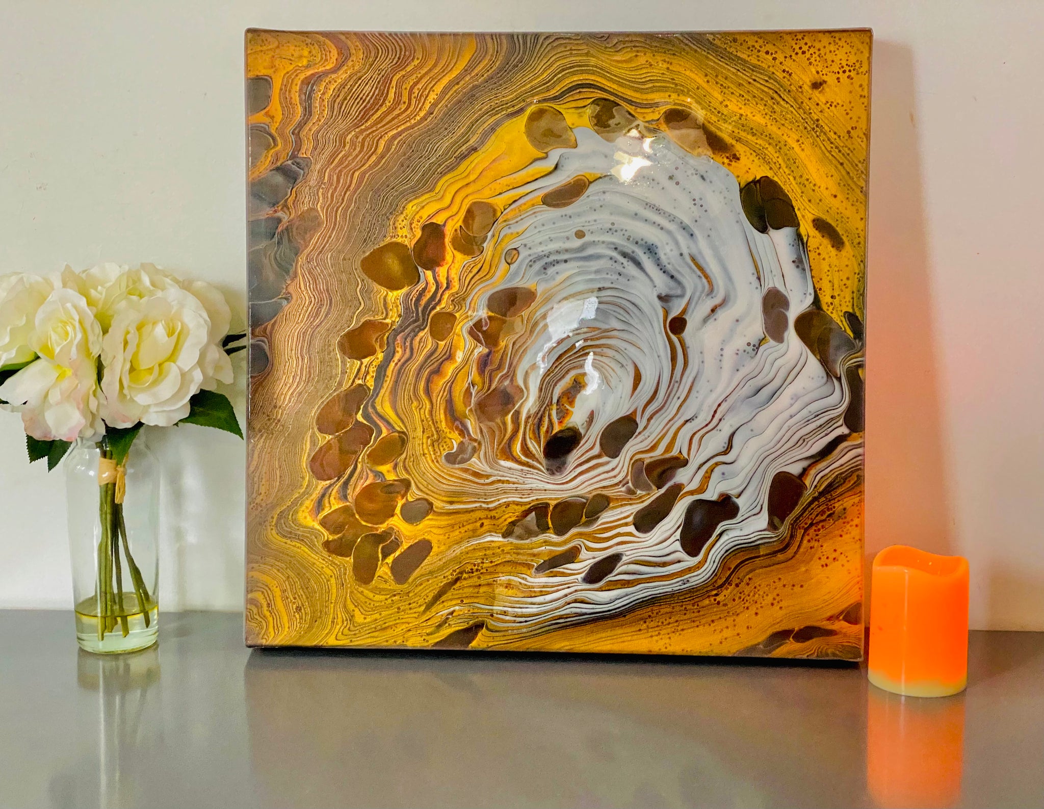 Resin painting on canvas  Resin painting over an acrylic pour
